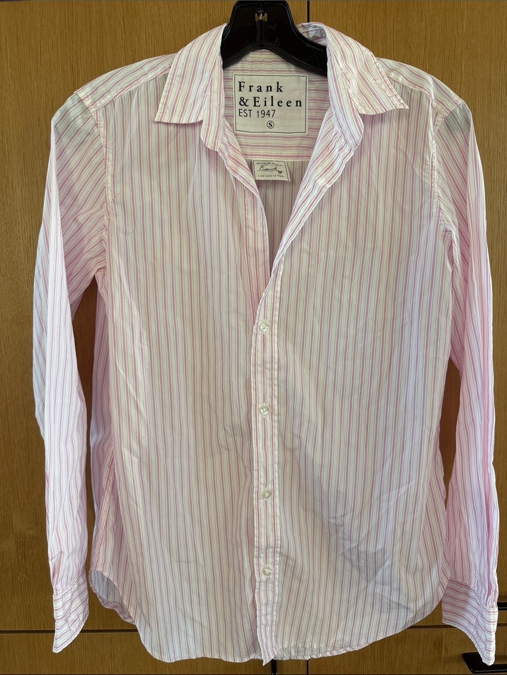 Frank & Eileen "The Frank" Relaxed Button-Up Shirt Pink White Stripe Size Small